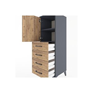 Hyperion Dolap 2 Raflı 4 Çekmeceli Tek Kapaklı 44x44x134 Antrasit-çam