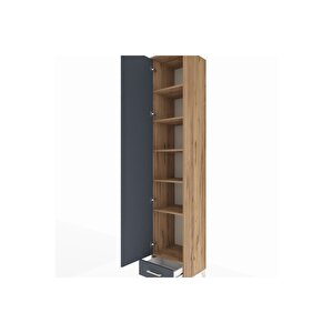 Hyperion Dolap 6 Raflı Tek Çekmeceli Tek Kapaklı 44x44x243 Çam-antrasit