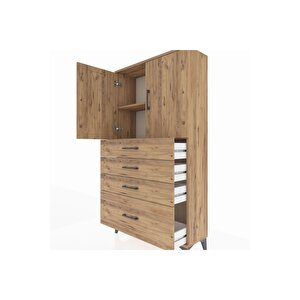 Arges Dolap 2 Raflı 4 Çekmeceli 2 Kapaklı 88x30x163 Çam-çam