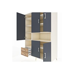 Kronos Dolap 10 Raflı 2 Çekmeceli 5 Kapaklı 132x59x195 Aytaşı-antrasit/çam