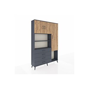 Arges Dolap 8 Raflı 4 Çekmeceli 3 Kapaklı 132x30x195 Antrasit-çam/antrasit