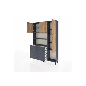 Arges Dolap 8 Raflı 4 Çekmeceli 3 Kapaklı 132x30x195 Antrasit-çam/antrasit