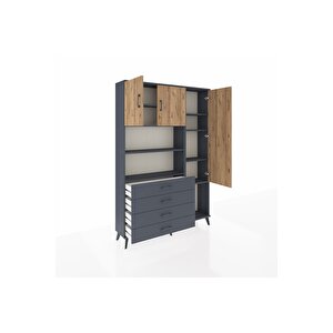 Arges Dolap 8 Raflı 4 Çekmeceli 3 Kapaklı 132x30x195 Antrasit-çam/antrasit