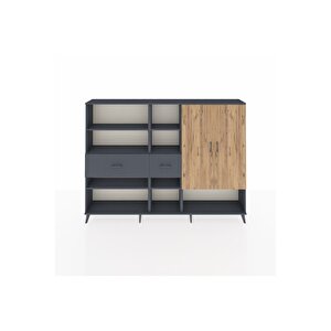 Arges Dolap 10 Raflı 2 Çekmeceli 2 Kapaklı 220x30x163 Antrasit-çam/antrasit