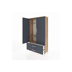 Arges Dolap 2 Raflı 2 Çekmeceli Tek Askılı 88x30x163 Çam-antrasit