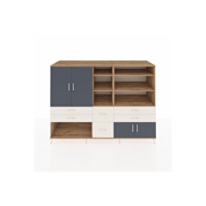 Kronos Dolap 10 Raflı 6 Çekmeceli 4 Kapaklı 220x59x163 Çam-antrasit/aytaşı