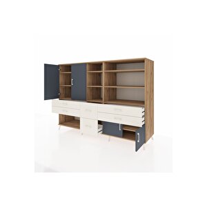 Kronos Dolap 10 Raflı 6 Çekmeceli 4 Kapaklı 220x59x163 Çam-antrasit/aytaşı