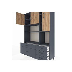 Hyperion Dolap 8 Raflı 5 Çekmeceli 3 Kapaklı 132x44x195 Antrasit-çam/antrasit