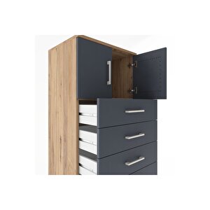 Hyperion Dolap Tek Raflı 7 Çekmeceli 2 Kapaklı 60x44x182 Çam-antrasit