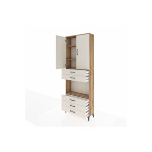 Arges Dolap 4 Raflı 5 Çekmeceli 2 Kapaklı 88x30x243 Çam-aytaşı