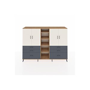 Hyperion Dolap 10 Raflı 6 Çekmeceli 4 Kapaklı 220x44x163 Çam-aytaşı/antrasit
