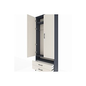 Arges Dolap 3 Raflı 2 Çekmeceli Tek Askılı 88x30x221 Antrasit-aytaşı