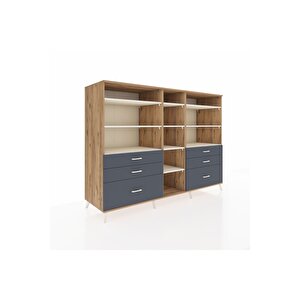 Kronos Dolap 10 Raflı 6 Çekmeceli  220x59x163 Çam-aytaşı/antrasit