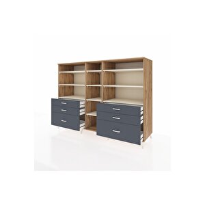 Kronos Dolap 10 Raflı 6 Çekmeceli  220x59x163 Çam-aytaşı/antrasit