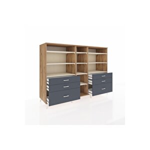 Kronos Dolap 10 Raflı 6 Çekmeceli  220x59x163 Çam-aytaşı/antrasit