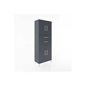 Arges Dolap 3 Raflı 2 Çekmeceli 4 Kapaklı 60x30x163 Antrasit-antrasit