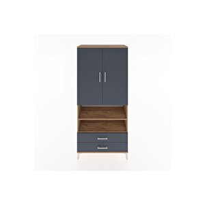 Hyperion Dolap 3 Raflı 2 Çekmeceli Tek Askılı 88x44x195 Çam-antrasit