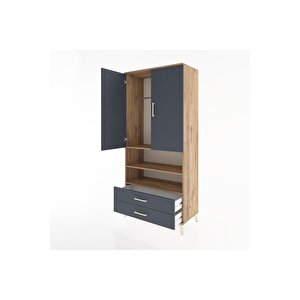Hyperion Dolap 3 Raflı 2 Çekmeceli Tek Askılı 88x44x195 Çam-antrasit