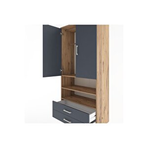 Hyperion Dolap 3 Raflı 2 Çekmeceli Tek Askılı 88x44x195 Çam-antrasit
