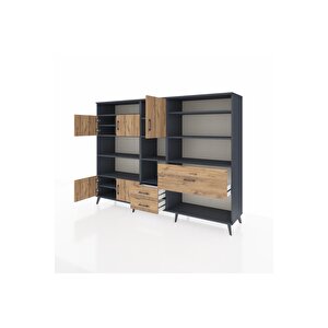 Hyperion Dolap 13 Raflı 3 Çekmeceli 5 Kapaklı 220x44x163 Antrasit-çam