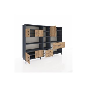 Hyperion Dolap 13 Raflı 3 Çekmeceli 5 Kapaklı 220x44x163 Antrasit-çam
