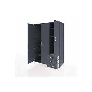 Kronos Dolap 6 Raflı 3 Çekmeceli Tek Askılı 132x59x195 Antrasit-antrasit/antrasit