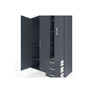 Kronos Dolap 6 Raflı 3 Çekmeceli Tek Askılı 132x59x195 Antrasit-antrasit/antrasit