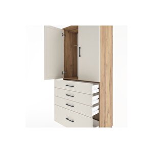 Hyperion Dolap Tek Raflı 4 Çekmeceli Tek Askılı 88x44x195 Çam-aytaşı