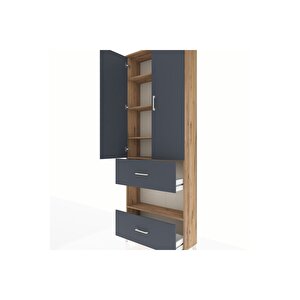 Arges Dolap 5 Raflı 2 Çekmeceli 2 Kapaklı 88x30x243 Çam-antrasit
