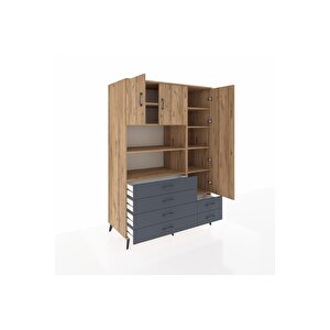 Kronos Dolap 9 Raflı 6 Çekmeceli 3 Kapaklı 132x59x195 Çam-çam/antrasit
