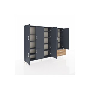 Arges Dolap 12 Raflı 2 Çekmeceli 7 Kapaklı 220x30x163 Antrasit-antrasit/çam