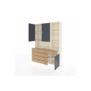 Arges Dolap 8 Raflı 5 Çekmeceli 3 Kapaklı 132x30x195 Aytaşı-antrasit/çam