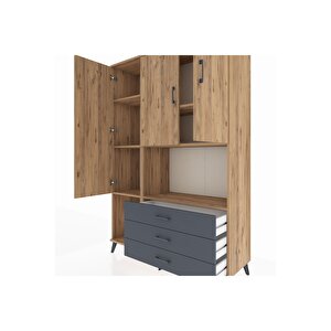 Hyperion Dolap 6 Raflı 3 Çekmeceli 3 Kapaklı 132x44x195 Çam-çam/antrasit