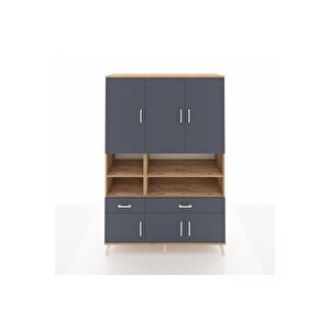 Hyperion Gardrop 8 Raflı 2 Çekmeceli 6 Kapaklı 132x44x195 Çam-antrasit