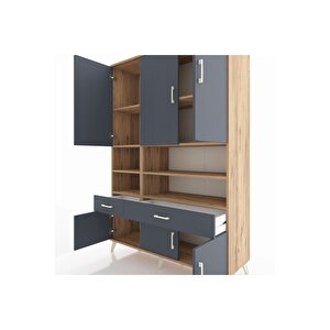 Hyperion Gardrop 8 Raflı 2 Çekmeceli 6 Kapaklı 132x44x195 Çam-antrasit