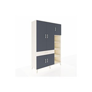 Hyperion Dolap 10 Raflı Tek Çekmeceli 5 Kapaklı 132x44x195 Aytaşı-antrasit/aytaşı