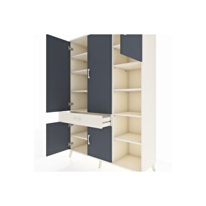 Hyperion Dolap 10 Raflı Tek Çekmeceli 5 Kapaklı 132x44x195 Aytaşı-antrasit/aytaşı