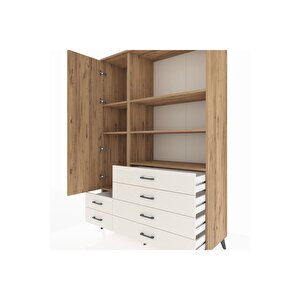 Hyperion Dolap 7 Raflı 6 Çekmeceli Tek Kapaklı  132x44x195 Çam-çam/aytaşı