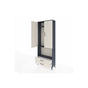 Arges Dolap 3 Raflı 2 Çekmeceli Tek Askılı 88x30x221 Antrasit-aytaşı
