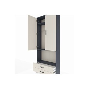 Arges Dolap 3 Raflı 2 Çekmeceli Tek Askılı 88x30x221 Antrasit-aytaşı