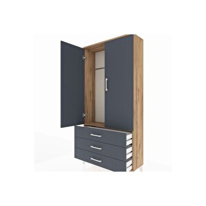 Arges Dolap Tek Raflı 3 Çekmeceli Tek Askılı 88x30x182 Çam-antrasit