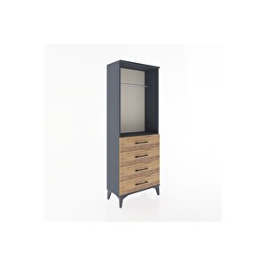 Arges Dolap Tek Raflı 4 Çekmeceli Tek Askılı 60x30x163 Antrasit-çam
