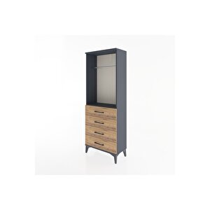 Arges Dolap Tek Raflı 4 Çekmeceli Tek Askılı 60x30x163 Antrasit-çam