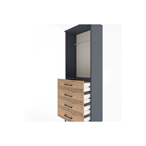 Arges Dolap Tek Raflı 4 Çekmeceli Tek Askılı 60x30x163 Antrasit-çam