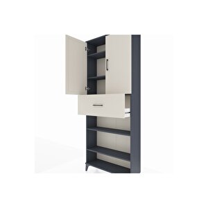 Arges Dolap 5 Raflı Tek Çekmeceli 2 Kapaklı 88x30x221 Antrasit-aytaşı