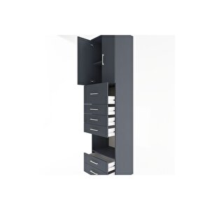 Hyperion Dolap 3 Raflı 6 Çekmeceli 2 Kapaklı 60x44x243 Antrasit-antrasit