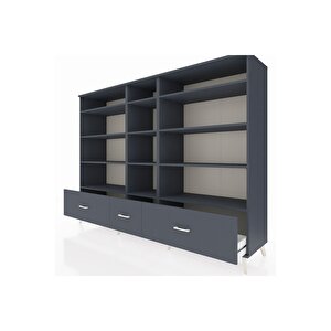Hyperion Dolap 12 Raflı 3 Çekmeceli  220x44x163 Antrasit-antrasit