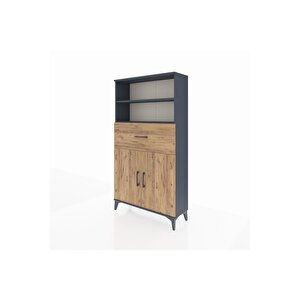 Arges Dolap 3 Raflı Tek Çekmeceli 2 Kapaklı 88x30x163 Antrasit-çam