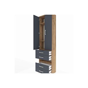 Arges Dolap 4 Raflı 4 Çekmeceli 2 Kapaklı 60x30x221 Çam-antrasit