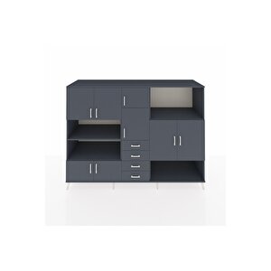 Kronos Dolap 10 Raflı 4 Çekmeceli 8 Kapaklı 220x59x163 Antrasit-antrasit